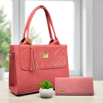 Bolsa ROSA de mano elegante coral con cartera, ideal mujer moderna y revendedoras