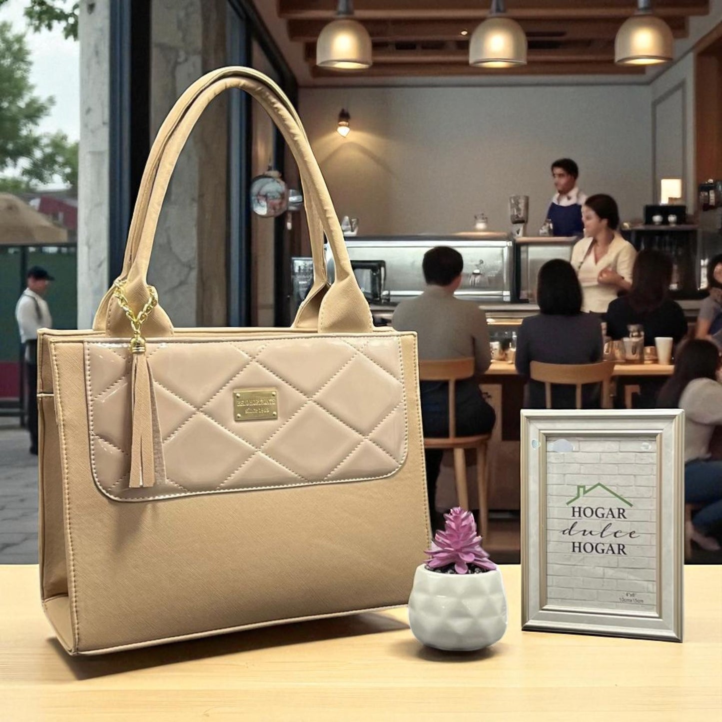 Bolsa ROSA de mano elegante coral con cartera, ideal mujer moderna y revendedoras