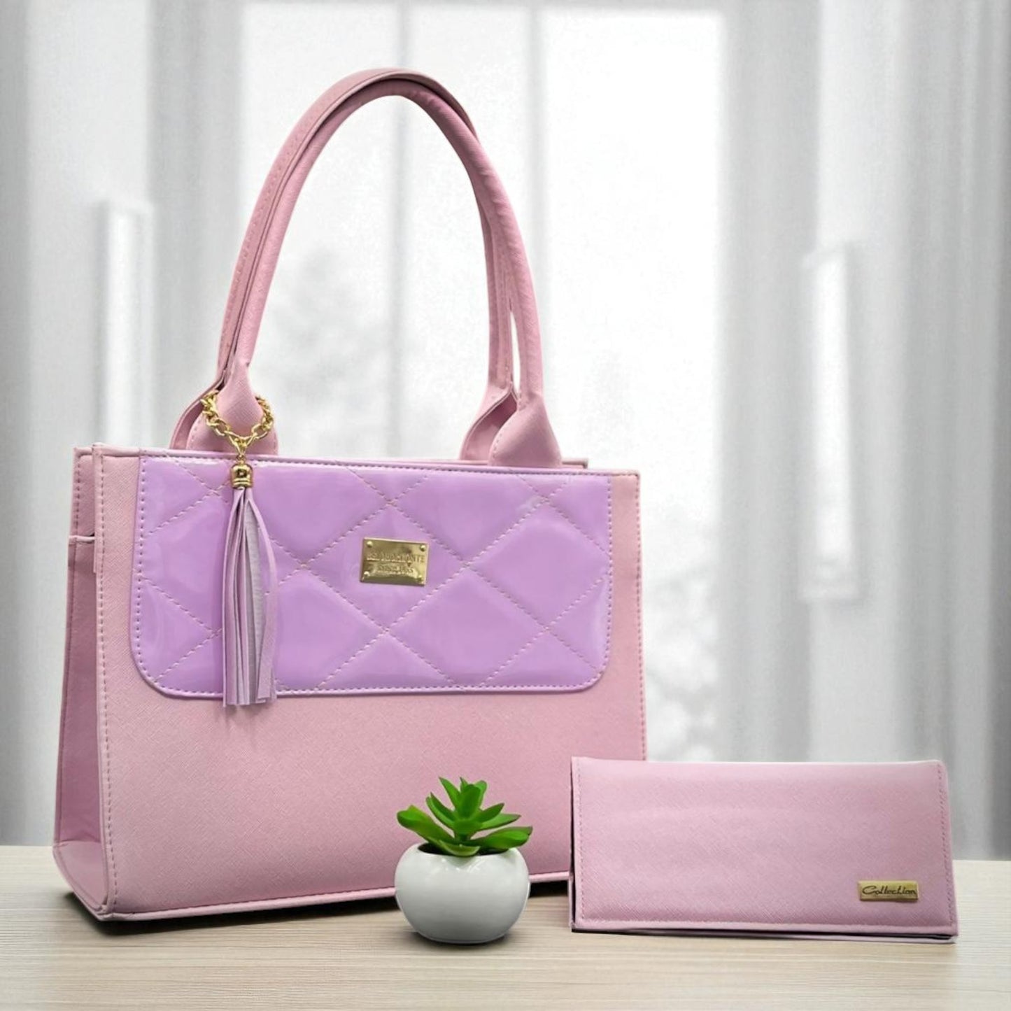 Bolsa ROSA de mano elegante coral con cartera, ideal mujer moderna y revendedoras