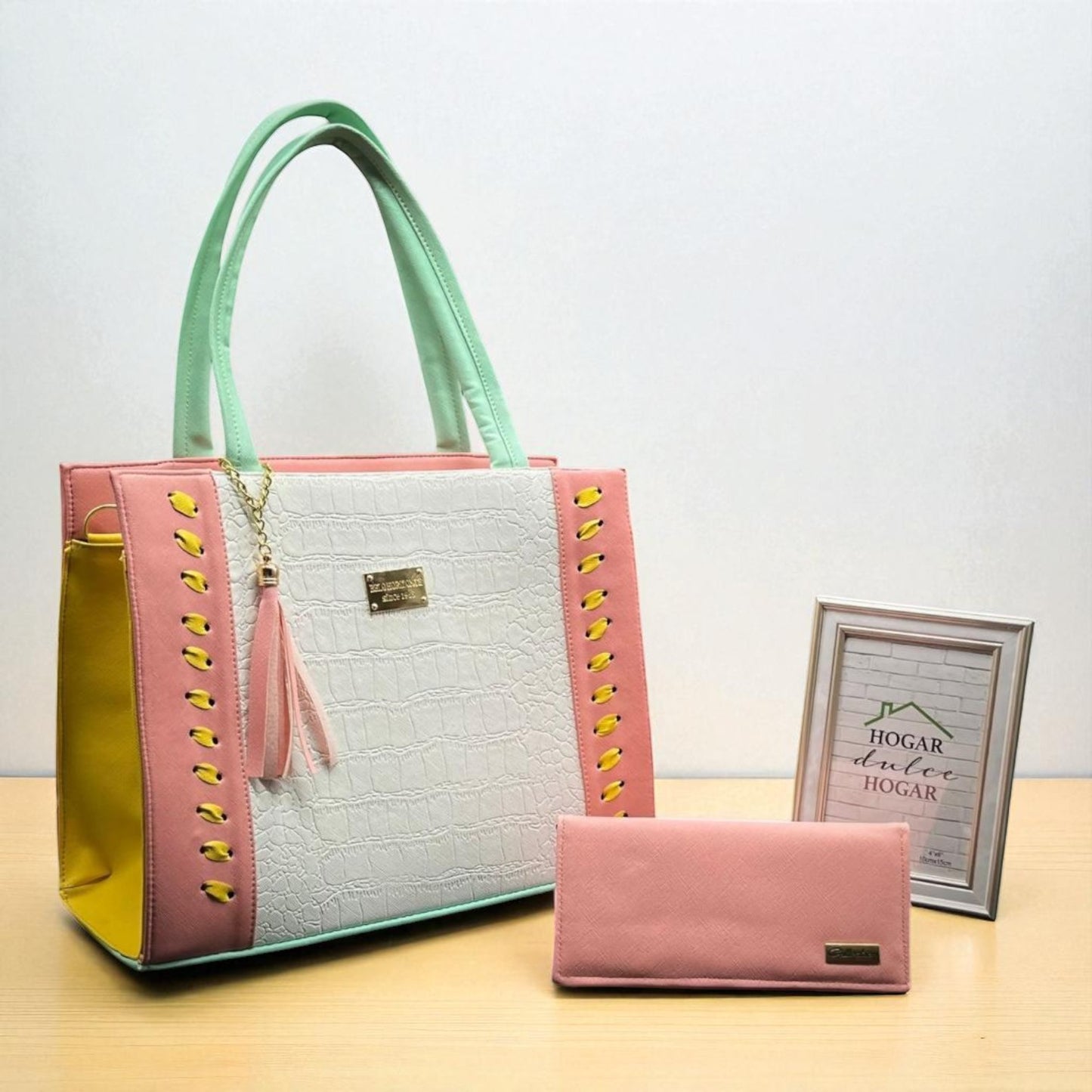 Bolsa FABIOLA elegante mujer diseño croco azul café blanco, ideal para revender