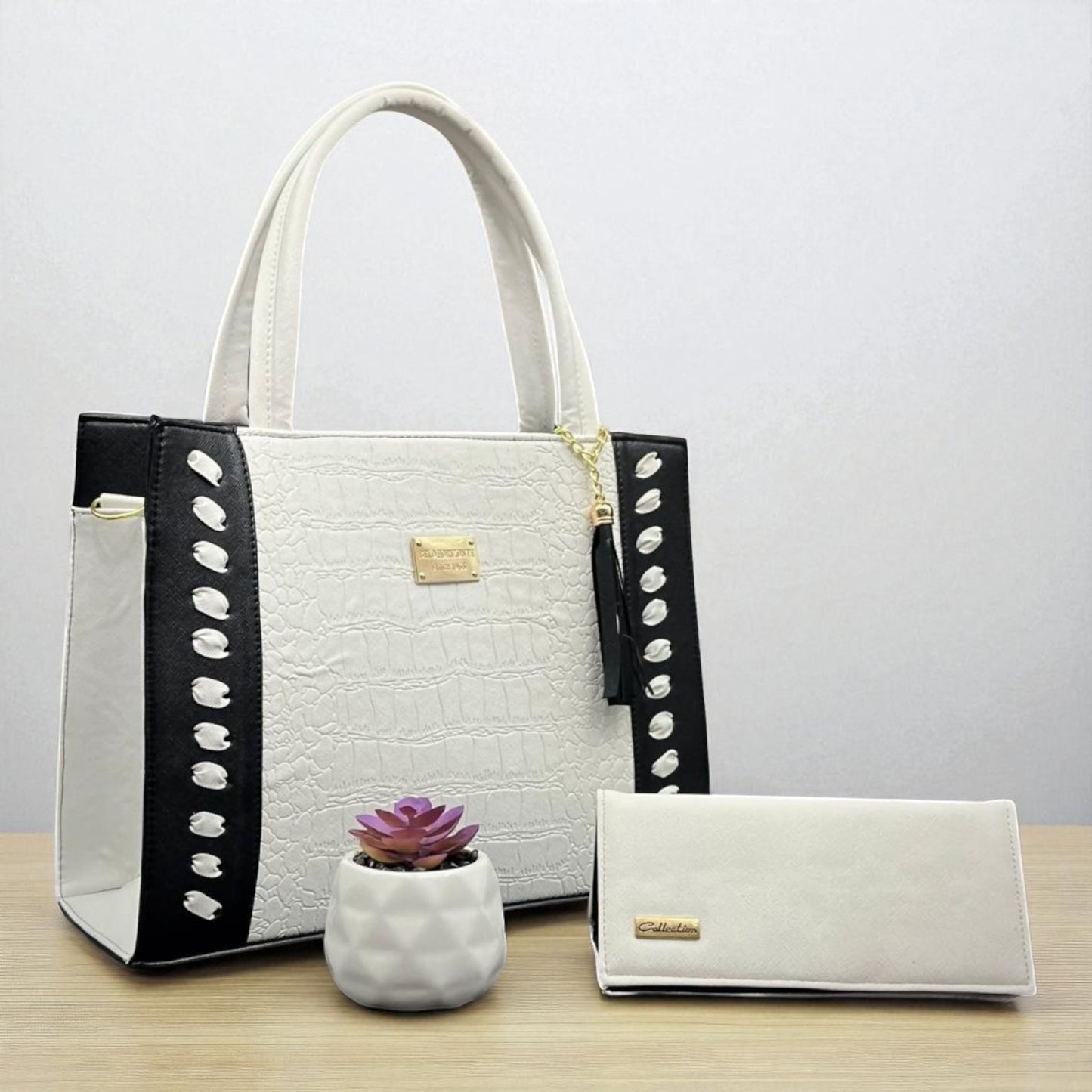 Bolsa FABIOLA elegante mujer diseño croco azul café blanco, ideal para revender