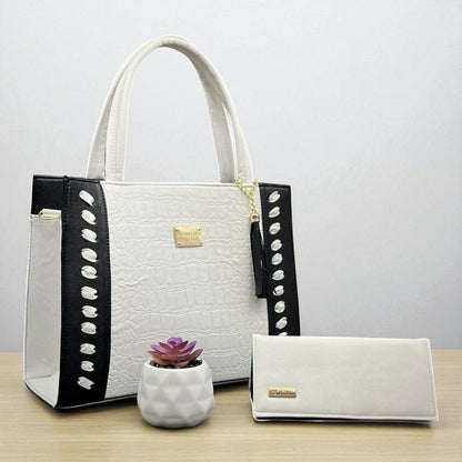 Bolsa FABIOLA elegante mujer diseño croco azul café blanco, ideal para revender