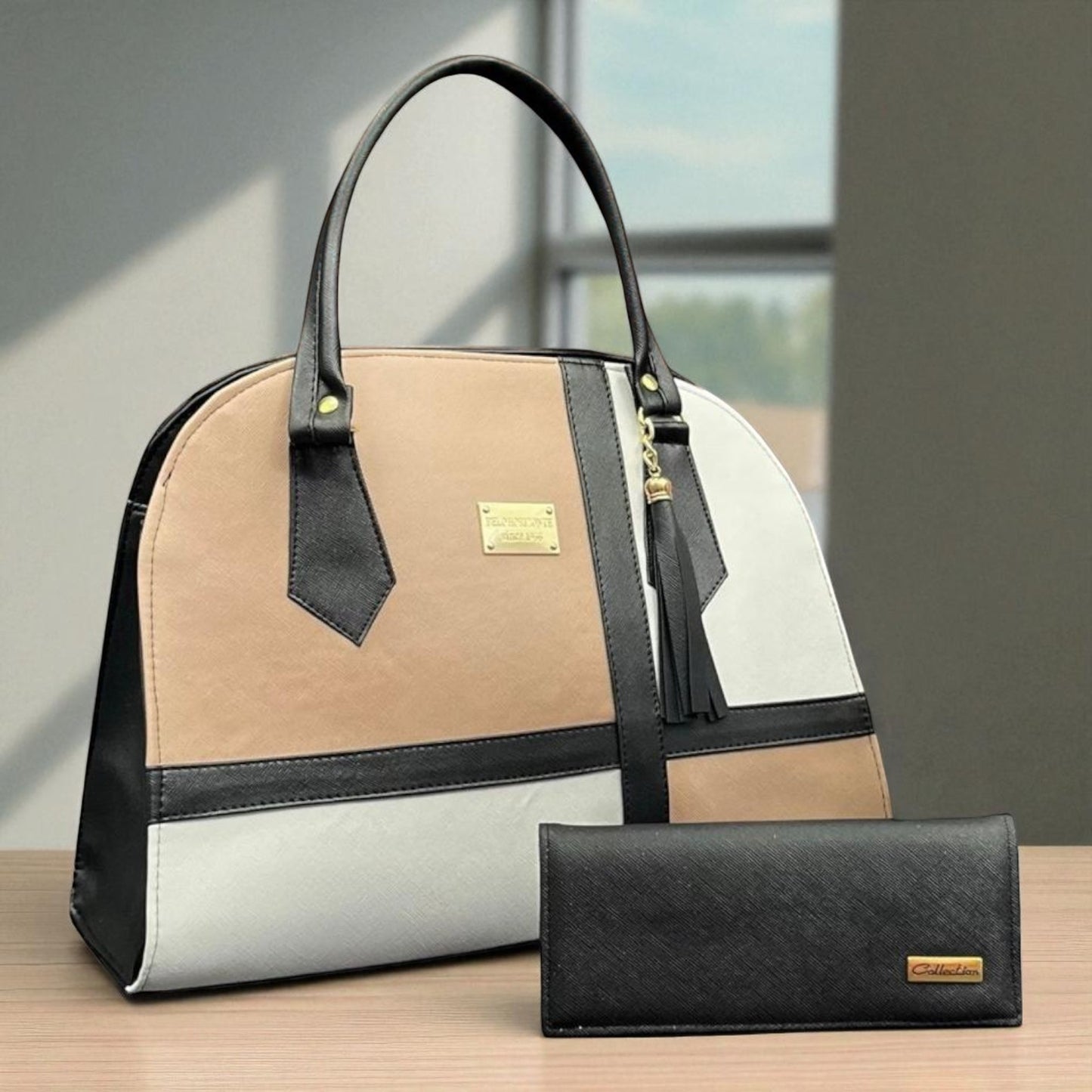 Bolsa de dama Valeria elegante moderna bicolor sintética alta calidad duradera exclusiva