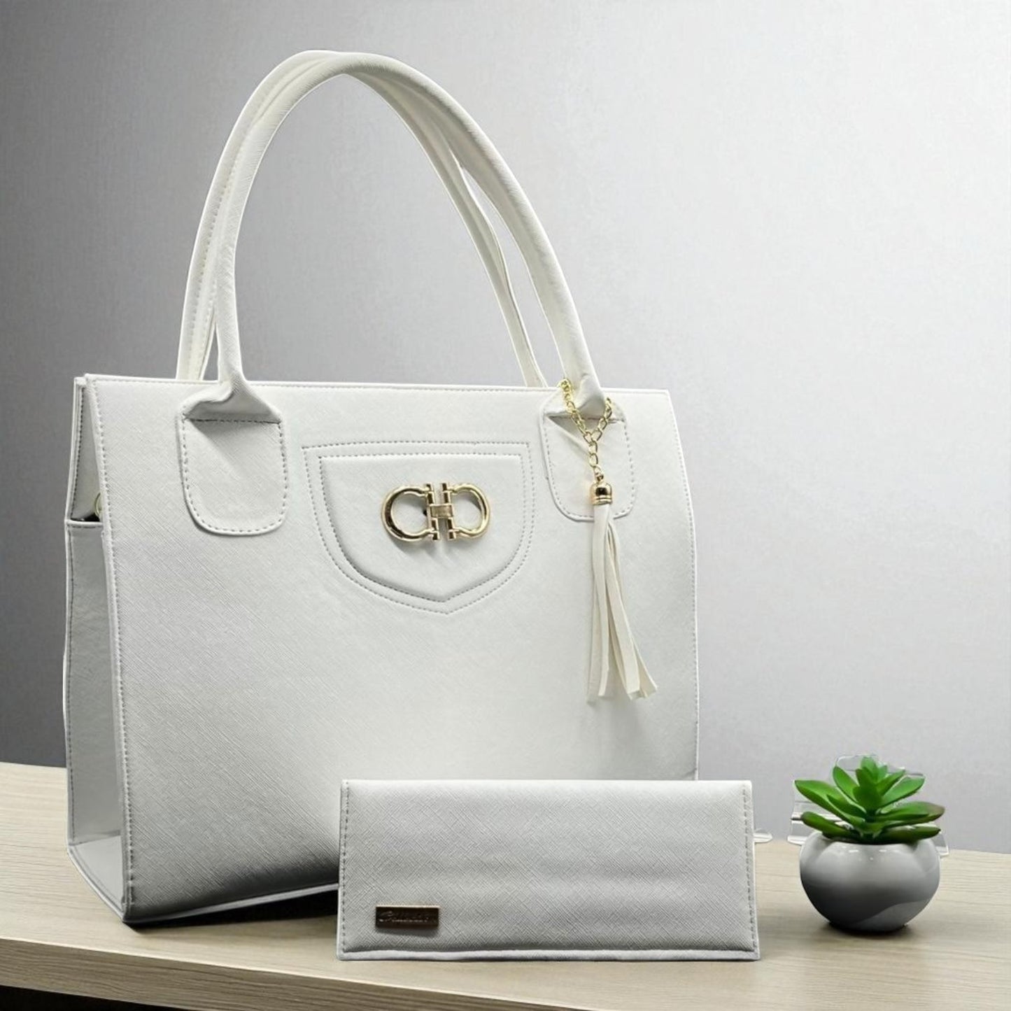 Bolsa de dama Marcela elegante moderna grande blanca sintética alta calidad duradera