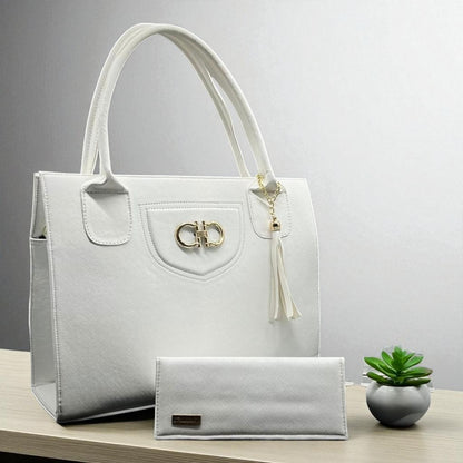 Bolsa de dama Marcela elegante moderna grande blanca sintética alta calidad duradera
