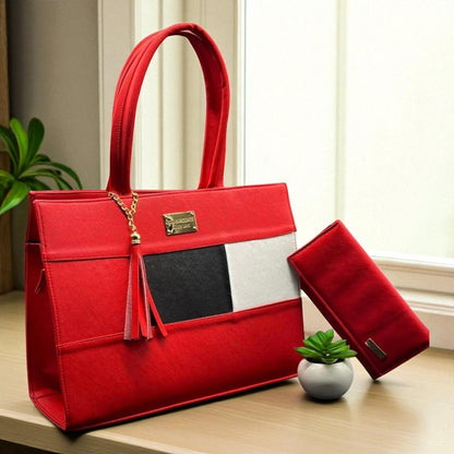 Bolsa de dama Karina elegante moderna grande roja sintética alta calidad duradera