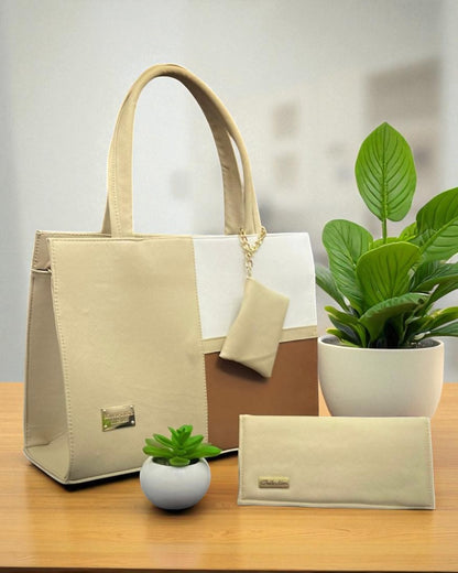 Bolsa de dama Lorena elegante moderna grande beige sintética alta calidad duradera