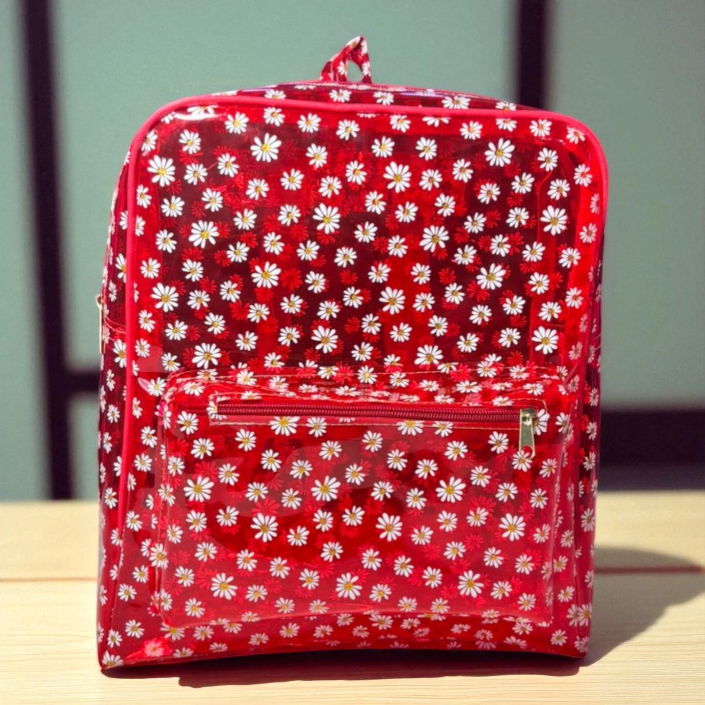 Mochila verde CECILIA estampado margaritas moda juvenil práctica escolar casual ligera resistente