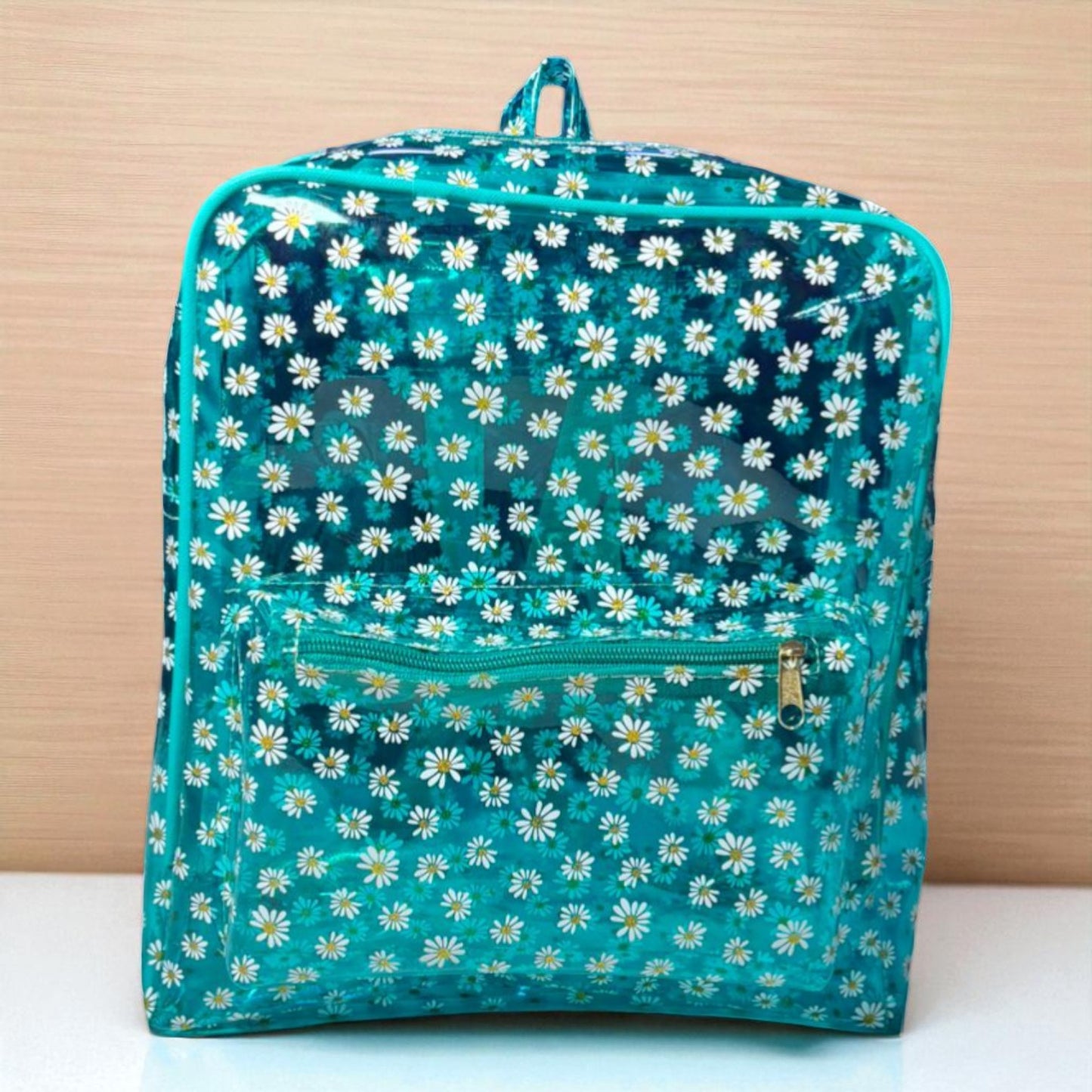 Mochila verde CECILIA estampado margaritas moda juvenil práctica escolar casual ligera resistente