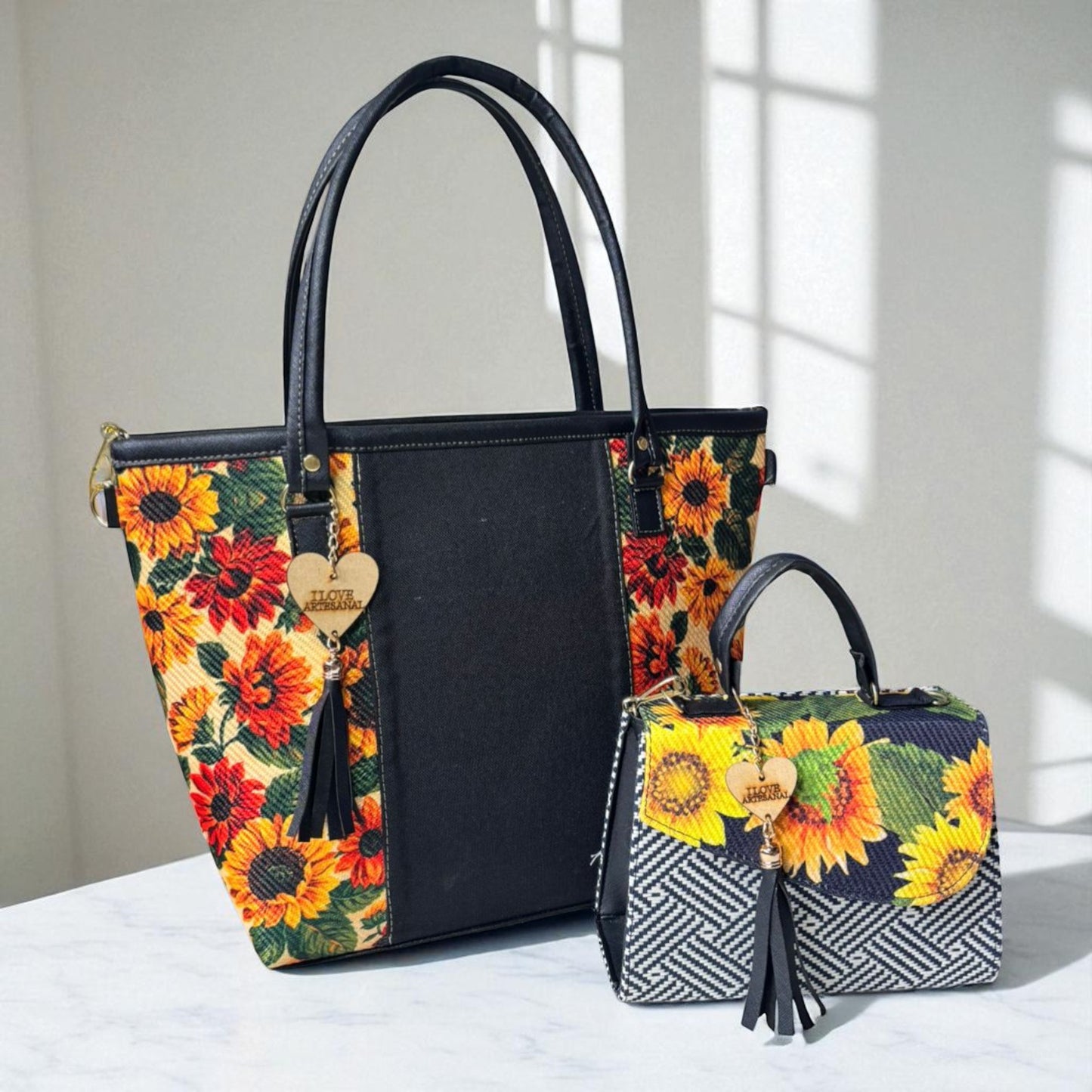 Dúo de bolsas sintéticas de alta calidad rojo blanco negro mamá hija