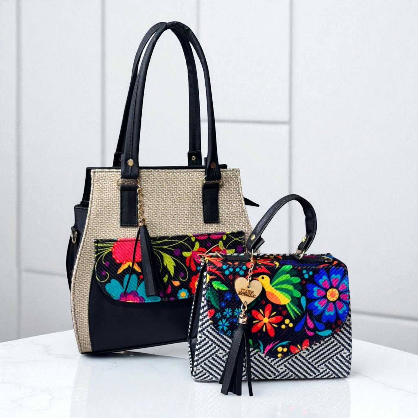 Dúo de bolsas sintéticas de alta calidad rojo blanco negro mamá hija