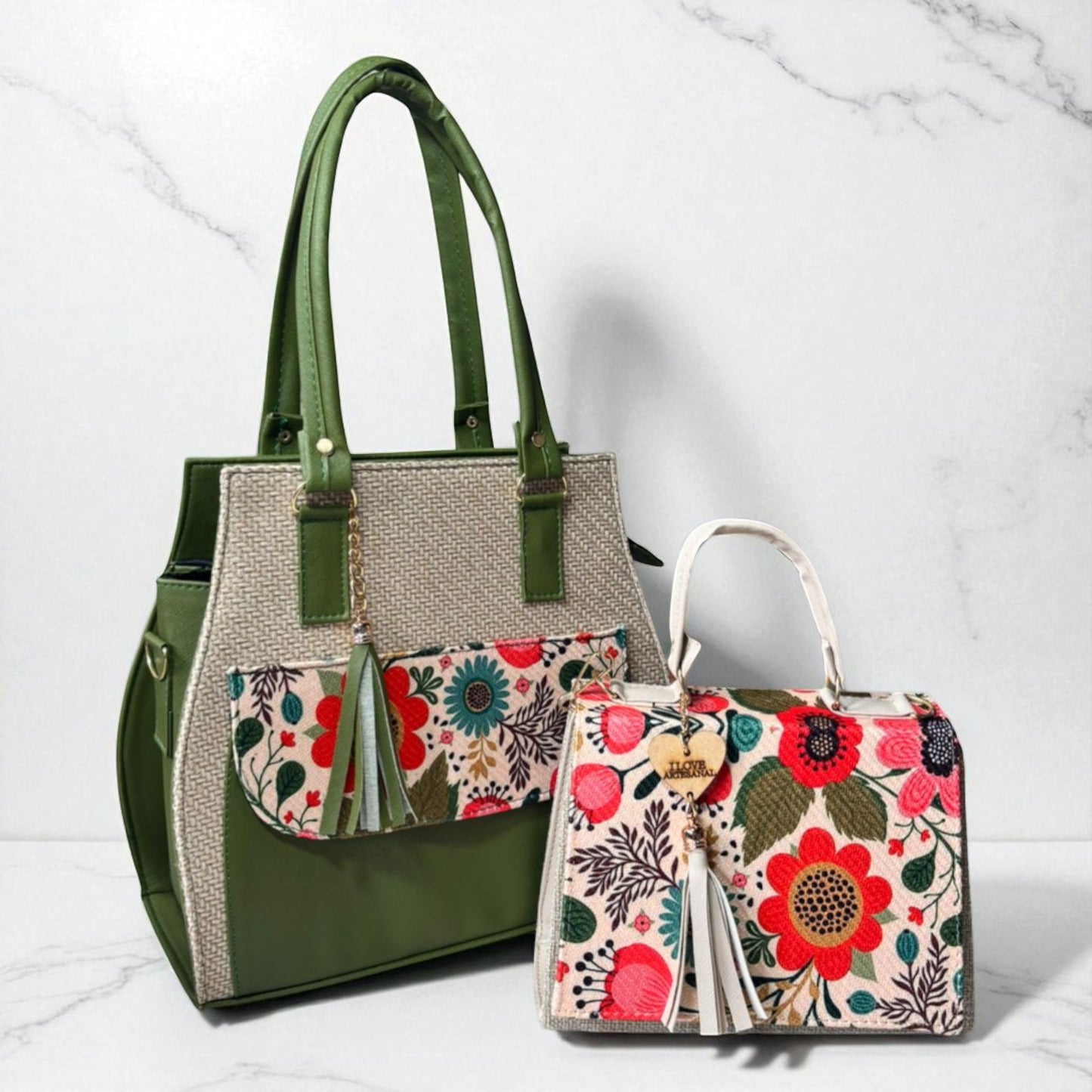 Dúo de bolsas sintéticas de alta calidad rojo blanco negro mamá hija