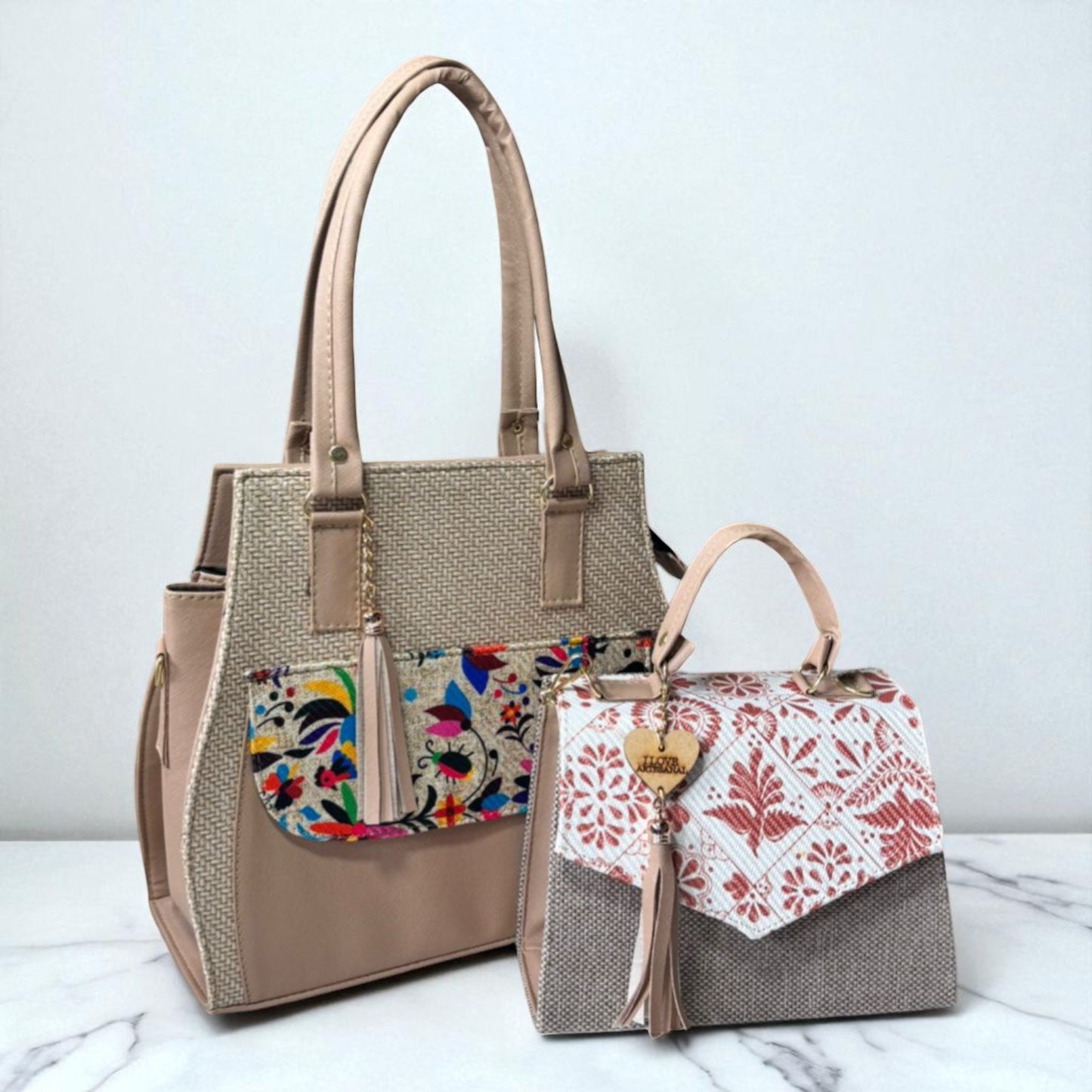 Dúo de bolsas sintéticas de alta calidad rojo blanco negro mamá hija