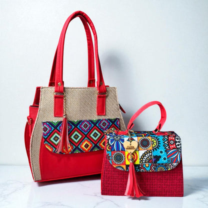 Dúo de bolsas sintéticas de alta calidad rojo blanco negro mamá hija