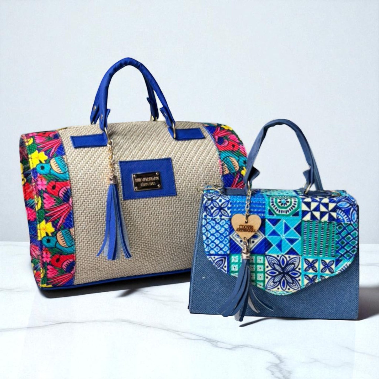 Dúo de bolsas sintéticas de alta calidad rojo blanco negro mamá hija