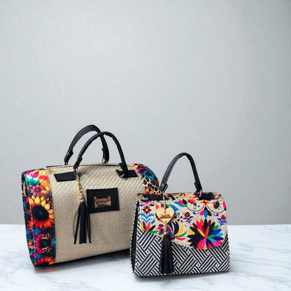 Dúo de bolsas sintéticas de alta calidad rojo blanco negro mamá hija