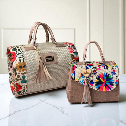 Dúo de bolsas sintéticas de alta calidad rojo blanco negro mamá hija