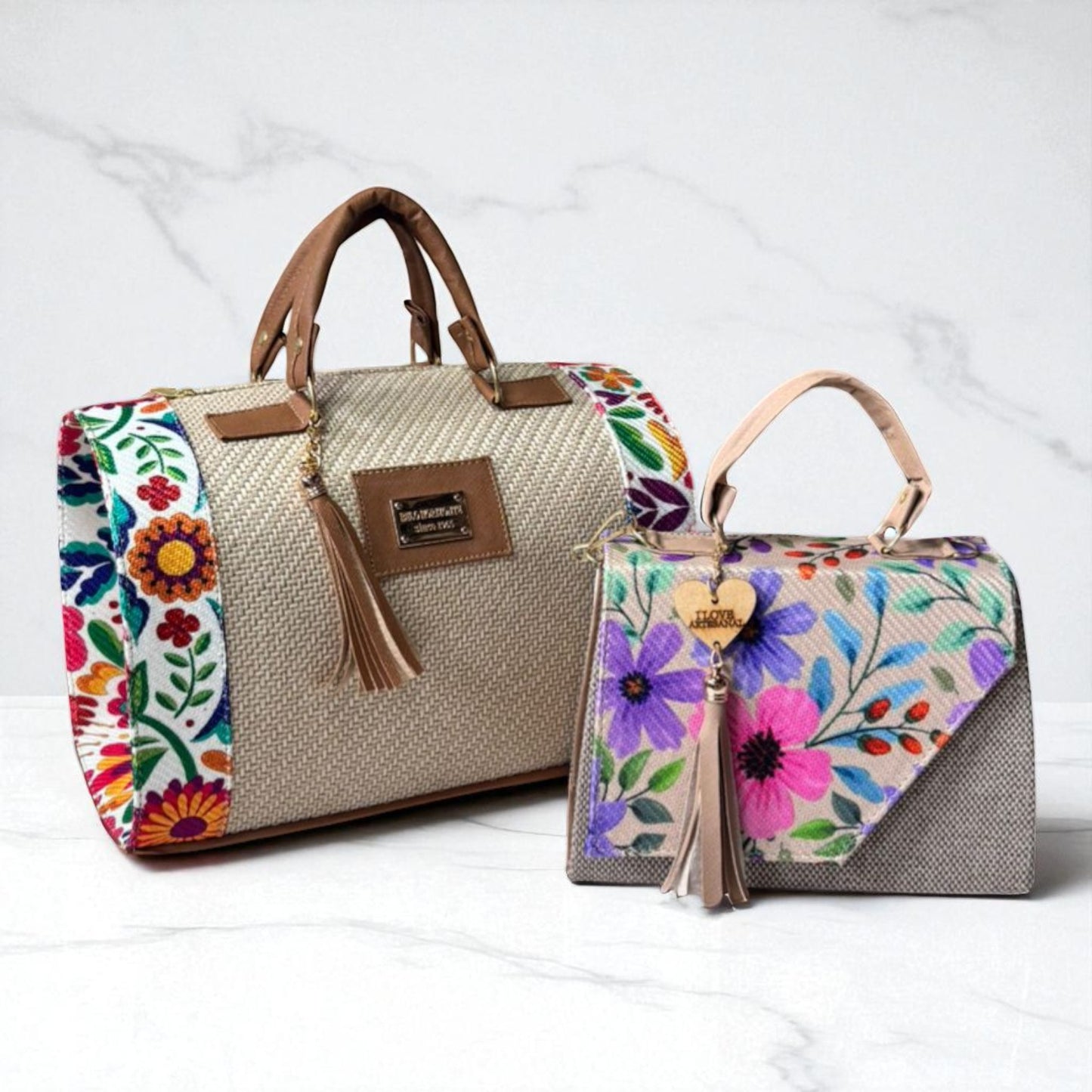 Dúo de bolsas sintéticas de alta calidad rojo blanco negro mamá hija