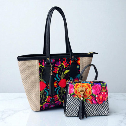 Dúo de bolsas sintéticas de alta calidad rojo blanco negro mamá hija