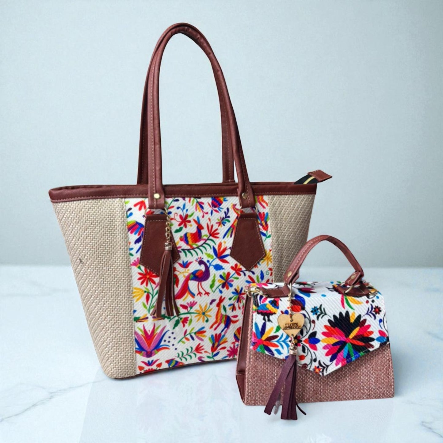 Dúo de bolsas sintéticas de alta calidad rojo blanco negro mamá hija