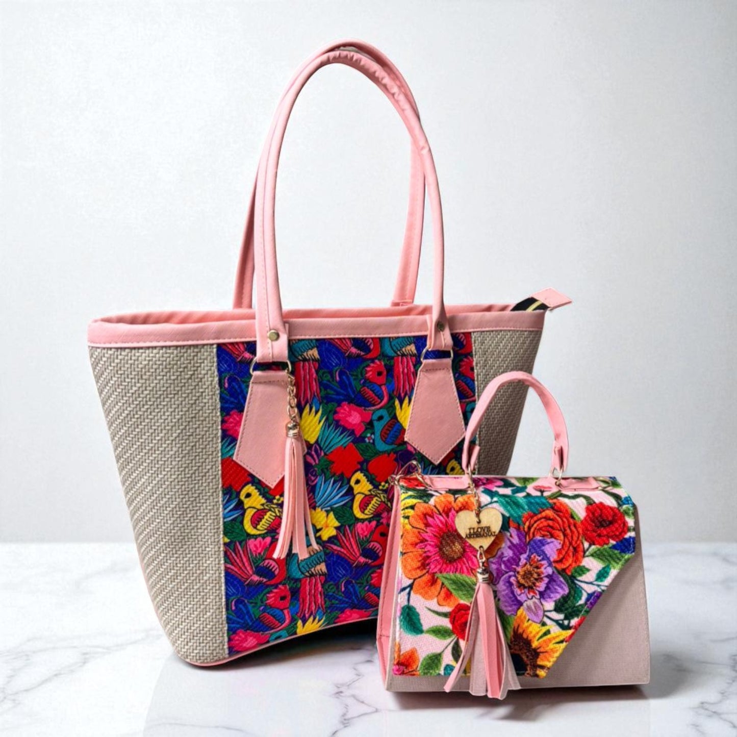 Dúo de bolsas sintéticas de alta calidad rojo blanco negro mamá hija