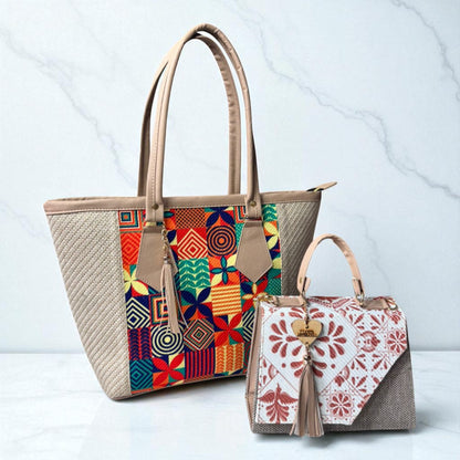 Dúo de bolsas sintéticas de alta calidad rojo blanco negro mamá hija