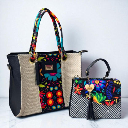 Dúo de bolsas sintéticas de alta calidad rojo blanco negro mamá hija