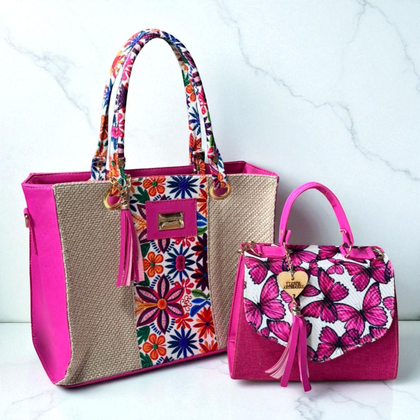 Dúo de bolsas sintéticas de alta calidad rojo blanco negro mamá hija