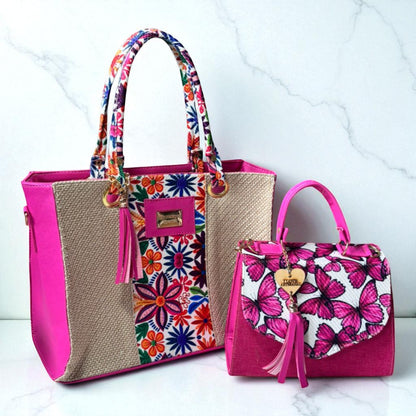 Dúo de bolsas sintéticas de alta calidad rojo blanco negro mamá hija