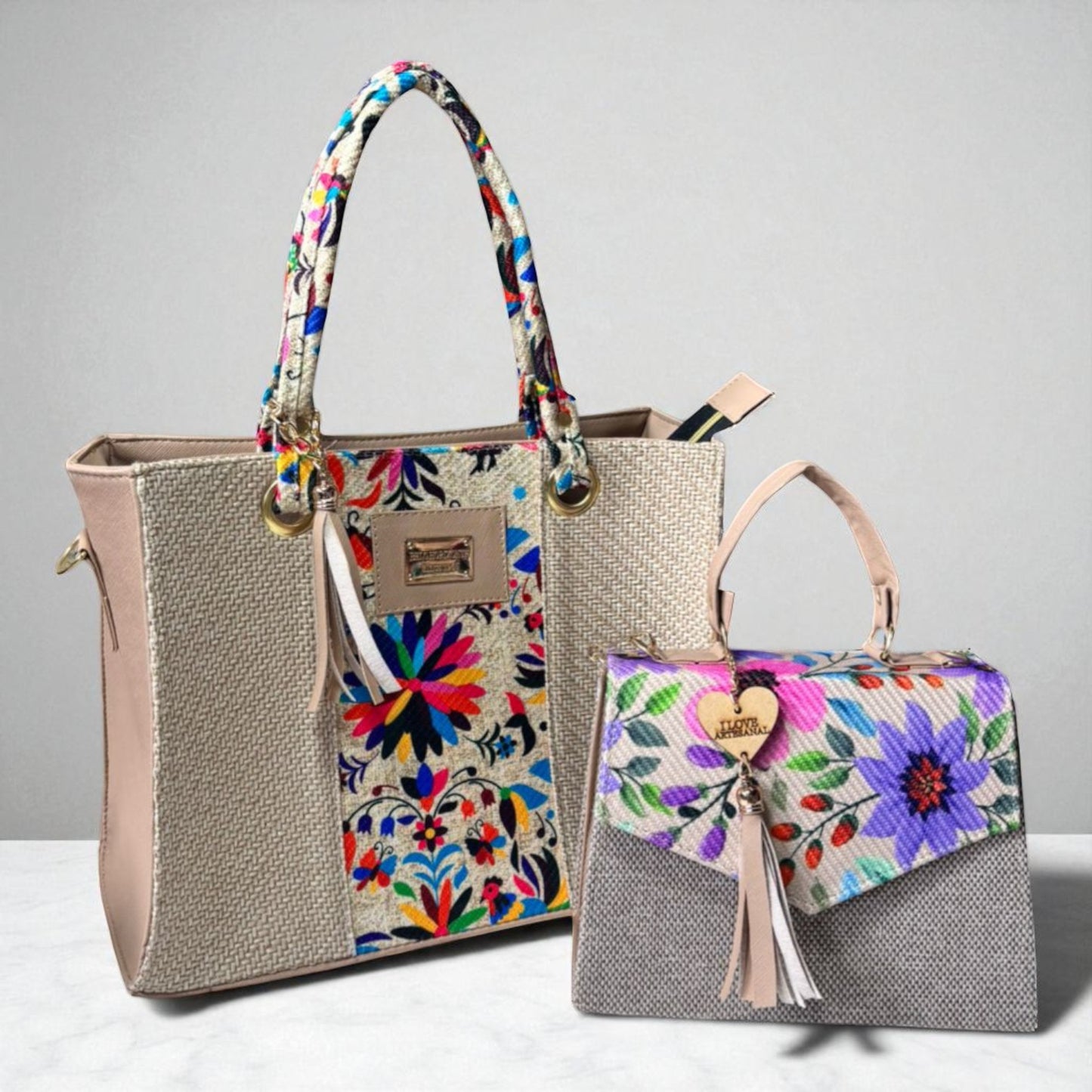 Dúo de bolsas sintéticas de alta calidad rojo blanco negro mamá hija