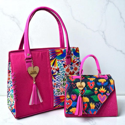 Dúo de bolsas sintéticas de alta calidad rojo blanco negro mamá hija