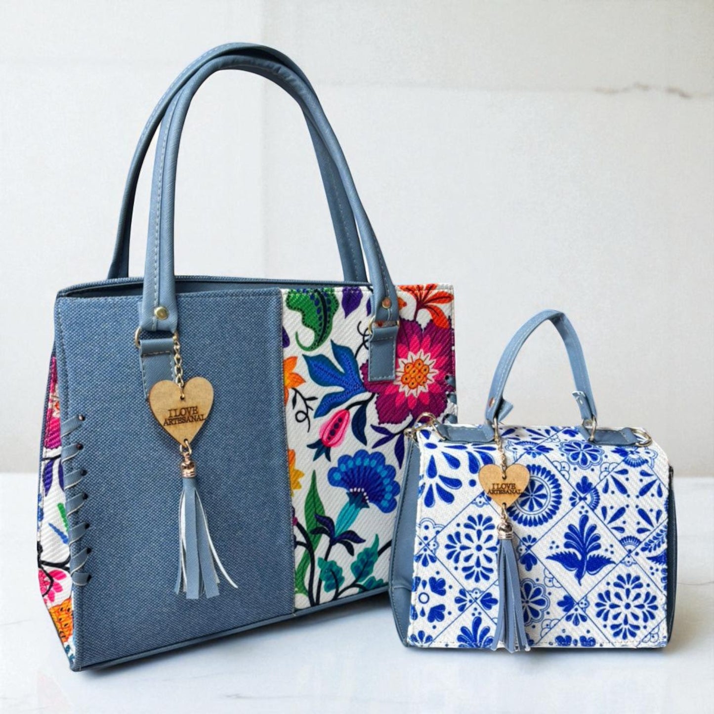 Dúo de bolsas sintéticas de alta calidad rojo blanco negro mamá hija