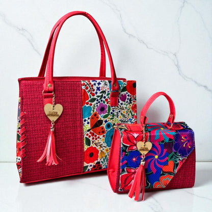 Dúo de bolsas sintéticas de alta calidad rojo blanco negro mamá hija