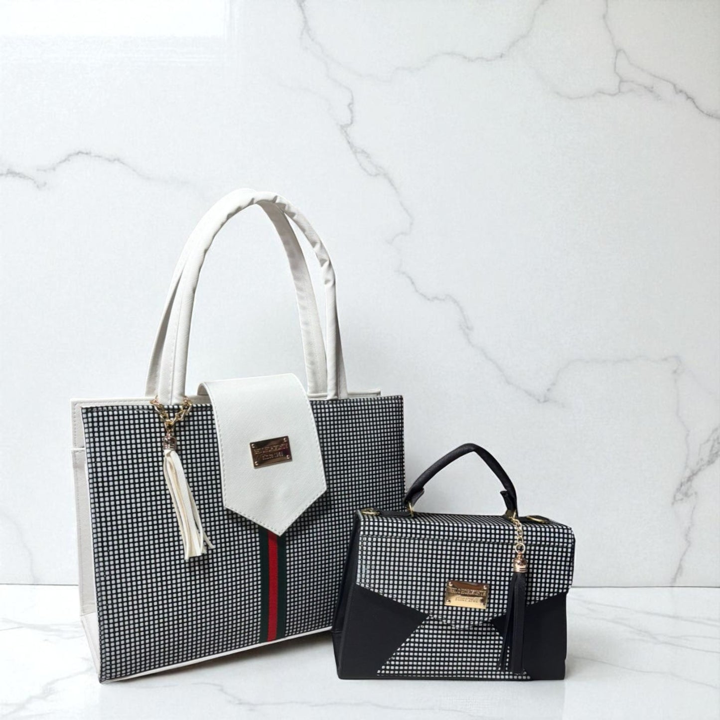 Dúo de bolsas sintéticas de alta calidad rojo blanco negro mamá hija