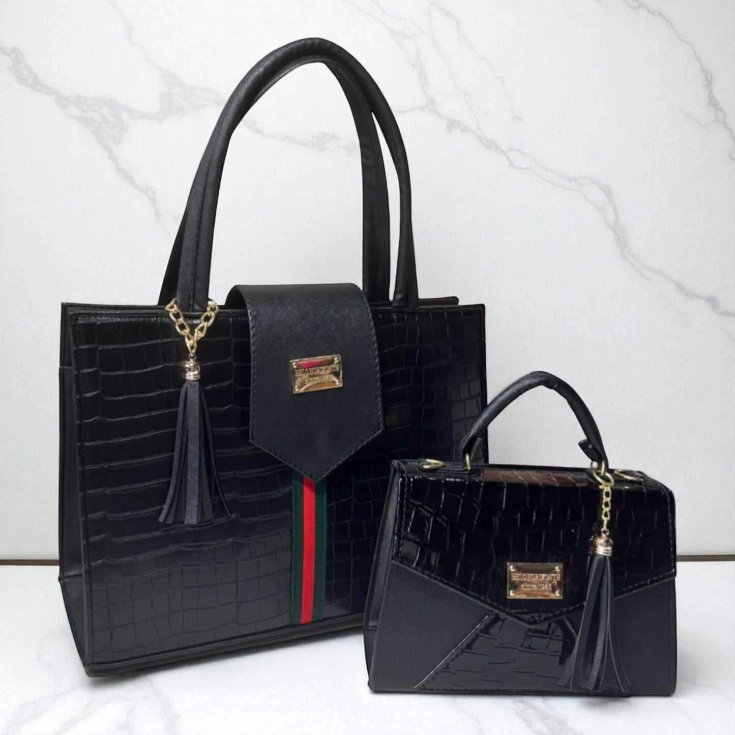 Dúo de bolsas sintéticas de alta calidad rojo blanco negro mamá hija