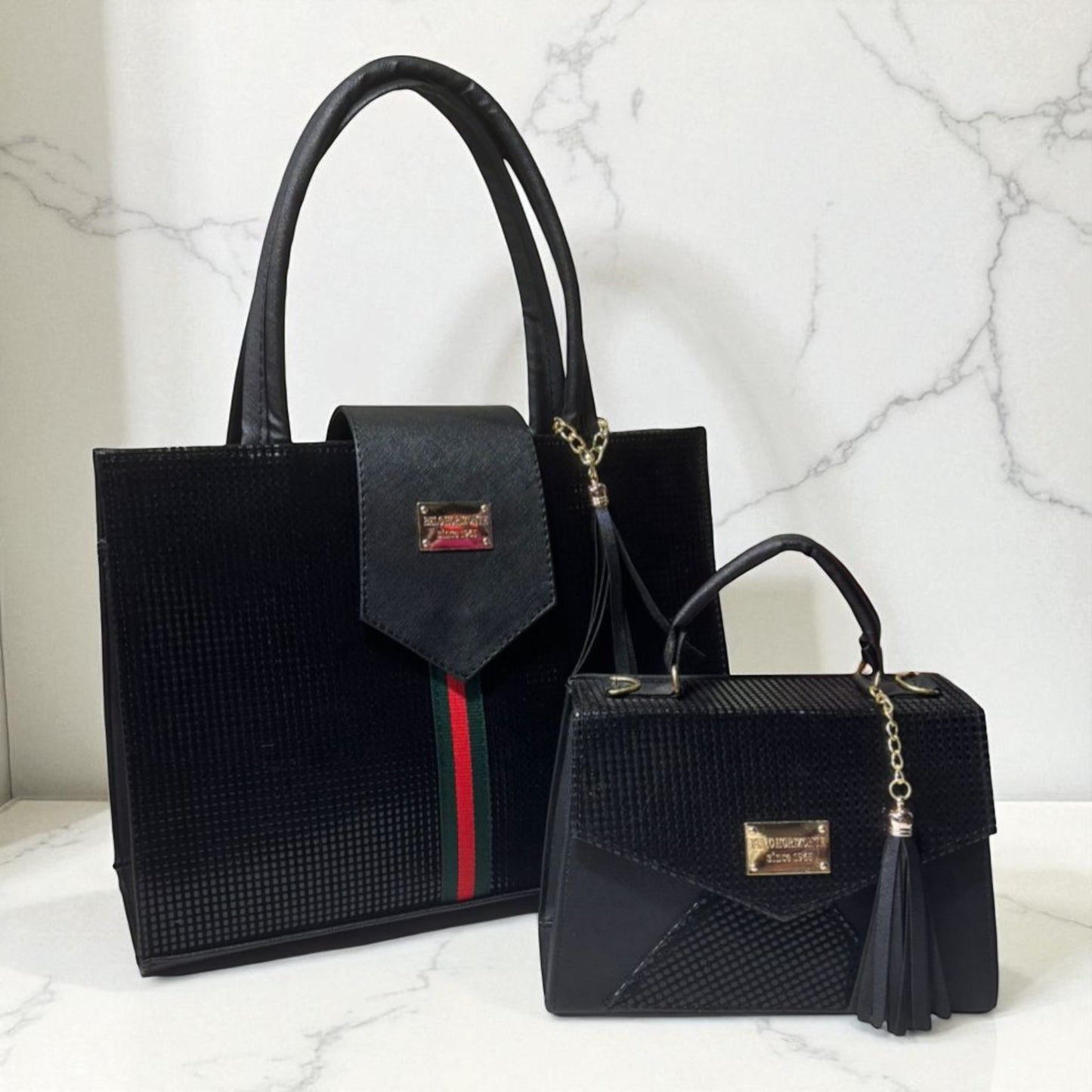 Dúo de bolsas sintéticas de alta calidad rojo blanco negro mamá hija