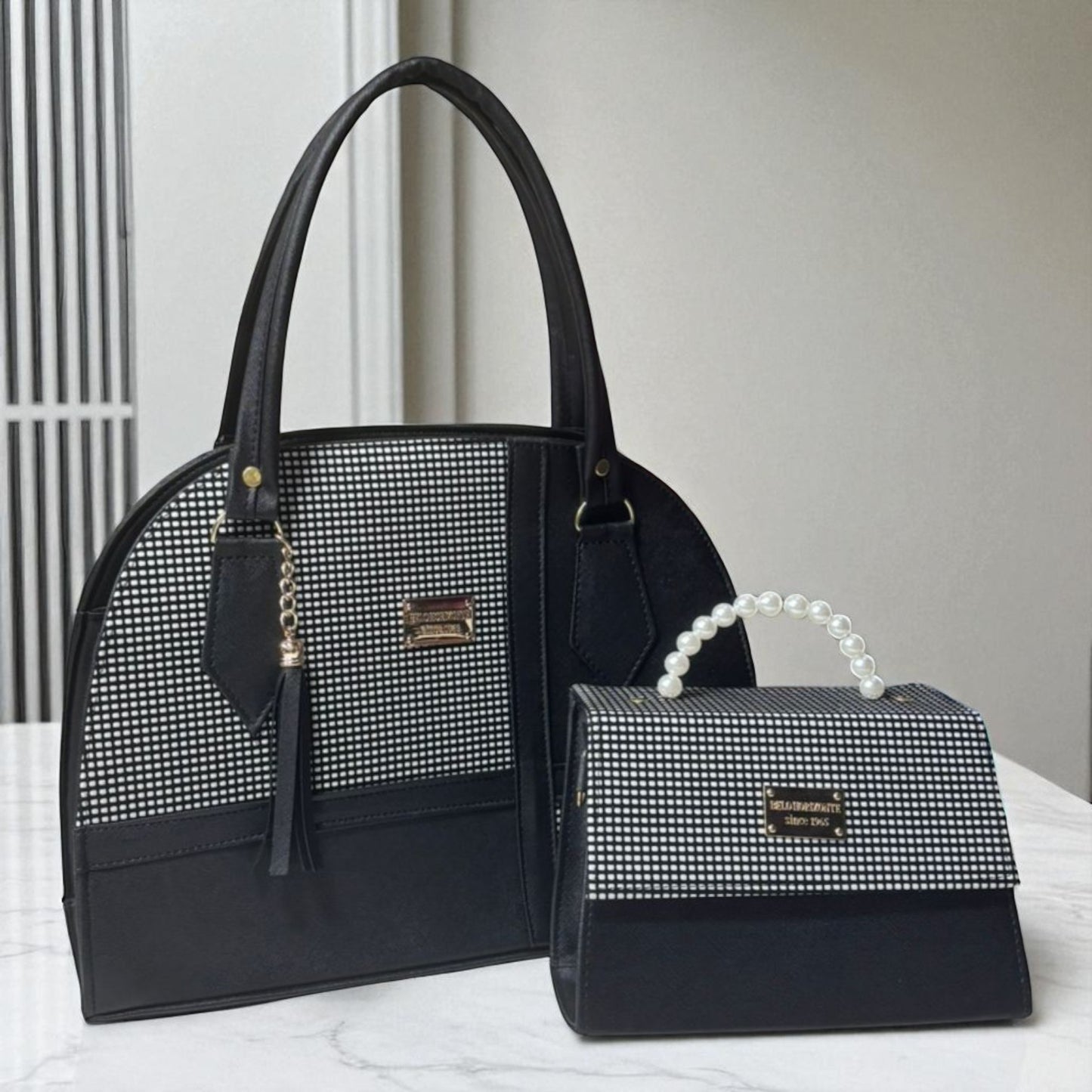 Dúo de bolsas sintéticas de alta calidad rojo blanco negro mamá hija