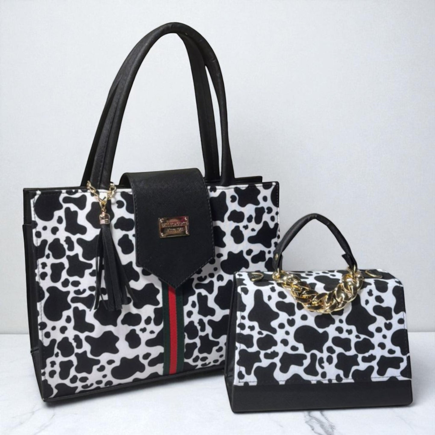 Dúo de bolsas sintéticas de alta calidad rojo blanco negro mamá hija