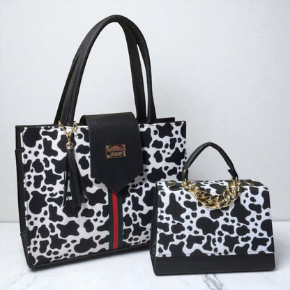 Dúo de bolsas sintéticas de alta calidad rojo blanco negro mamá hija