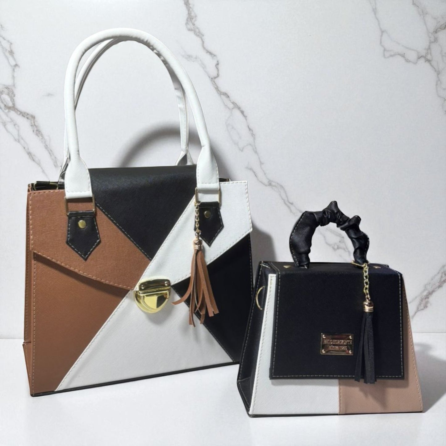 Dúo de bolsas sintéticas de alta calidad rojo blanco negro mamá hija