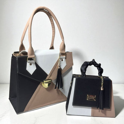 Dúo de bolsas sintéticas de alta calidad rojo blanco negro mamá hija