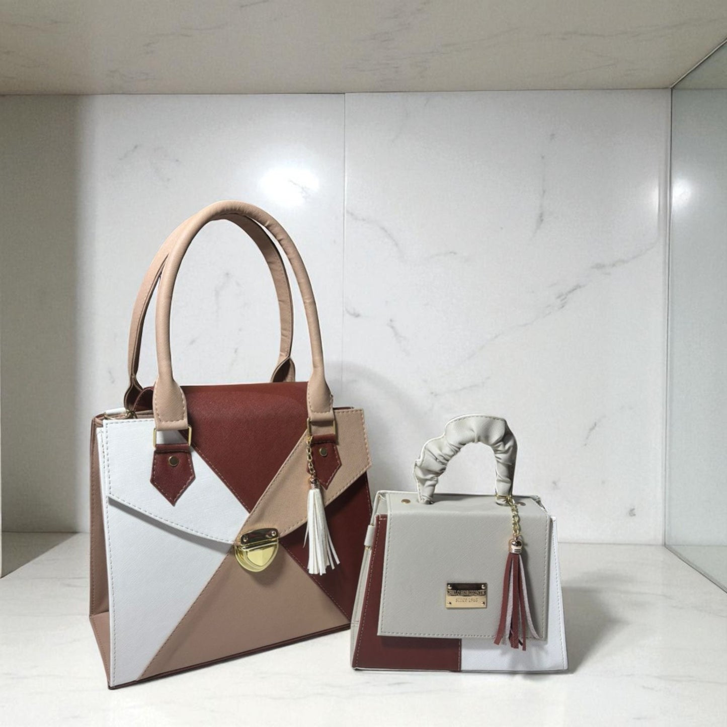 Dúo de bolsas sintéticas de alta calidad rojo blanco negro mamá hija