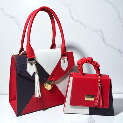 Dúo de bolsas sintéticas de alta calidad rojo blanco negro mamá hija