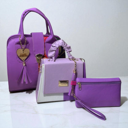 Trio de bolsas consta de Mediana , Mini y Cosmetiquera de material sintetico de alta calidad