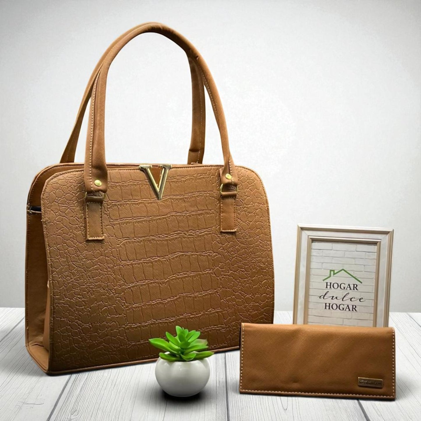 Bolsa de dama Marian elegante moderna croco camel sintética alta calidad duradera
