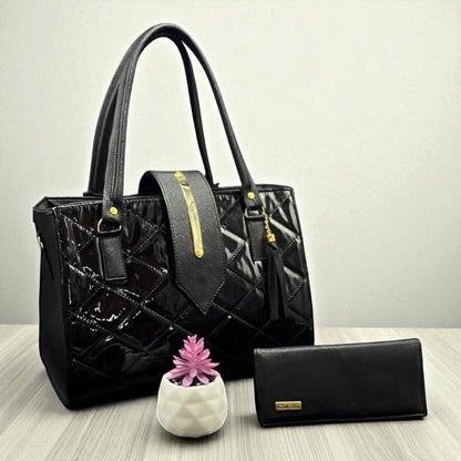 Bolsa de dama Patricia elegante moderna acolchada negra sintética alta calidad duradera