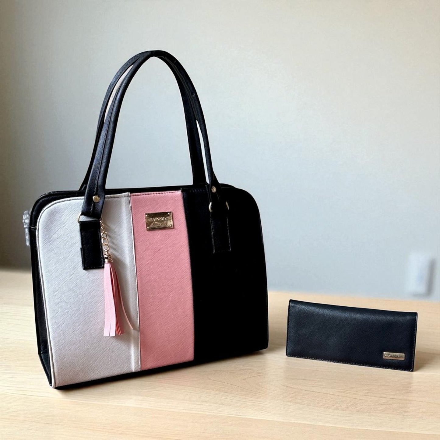 Bolsa elegante LIDIA mujer blanco negro con cartera, moda moderna práctica para revender