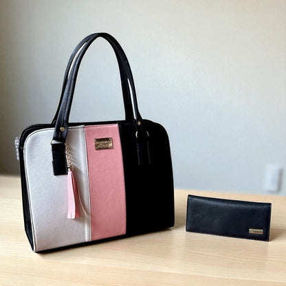 Bolsa elegante LIDIA mujer blanco negro con cartera, moda moderna práctica para revender