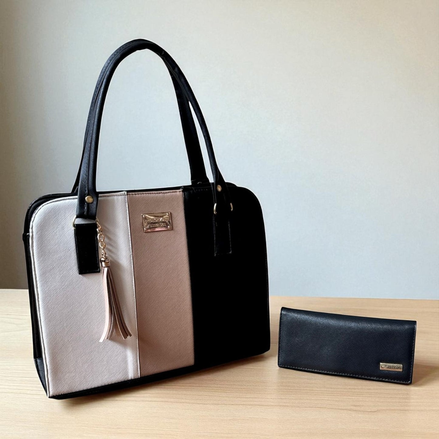 Bolsa elegante LIDIA mujer blanco negro con cartera, moda moderna práctica para revender