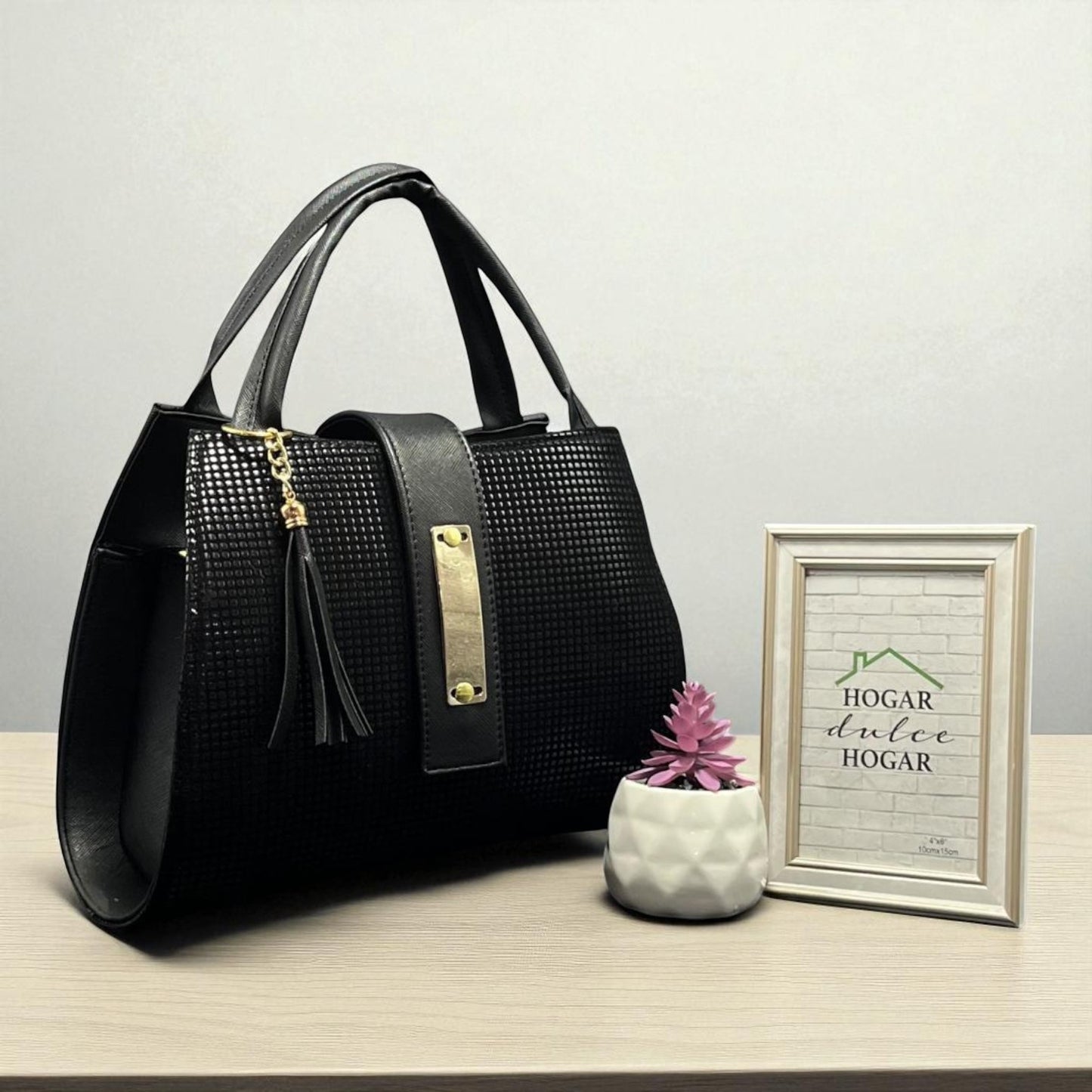 Bolsa de dama Julieta rosa y negro elegante sintética moderna resistente moda